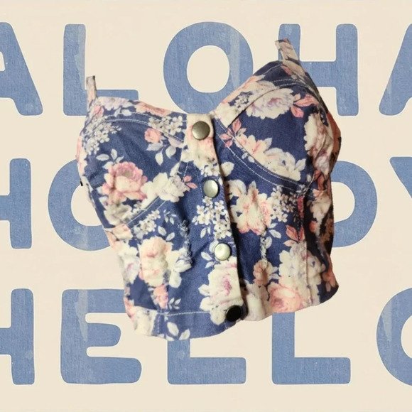 Nollie Floral Print Denim Bustier Large Festval Girlhoodcore boho Cowgirl Indie - Picture 1 of 12